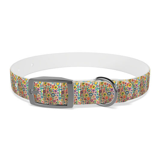 Floral Garden Dog Collar — Colorful Retro Flowers Pattern