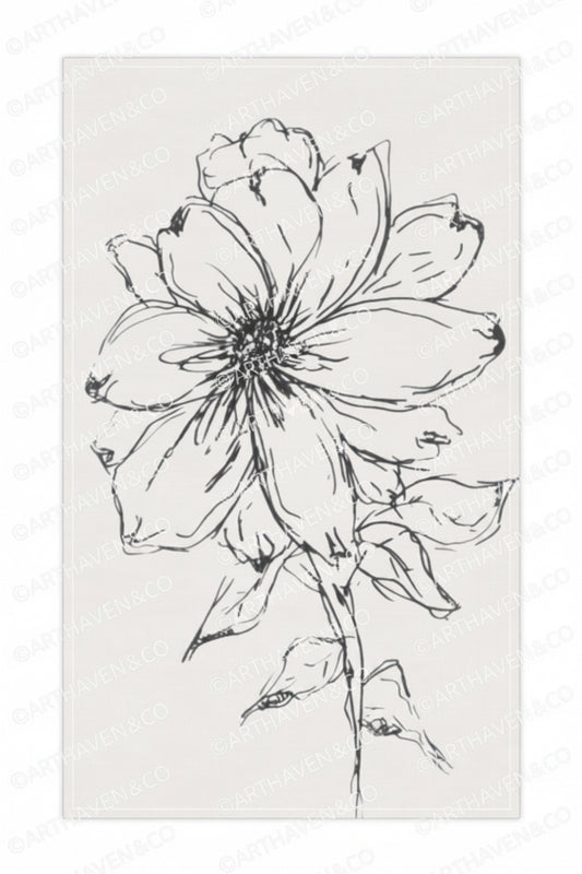 Quitetude floral Sketch Tea Towel — Hand-Drawn Black Line Flower Cotton Kitchen Towel