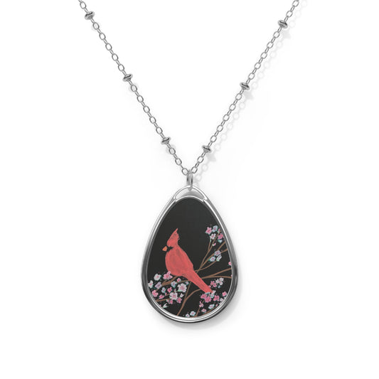 The red thread Oval Necklace — Floral Teardrop Pendant Necklace