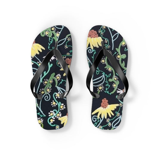 Floral Flip Flops – Dark Botanical Beach Sandals