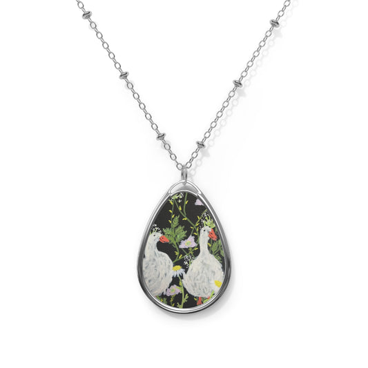 Oval waddle Meadow Pendant Necklace — Floral Farmhouse Jewelry