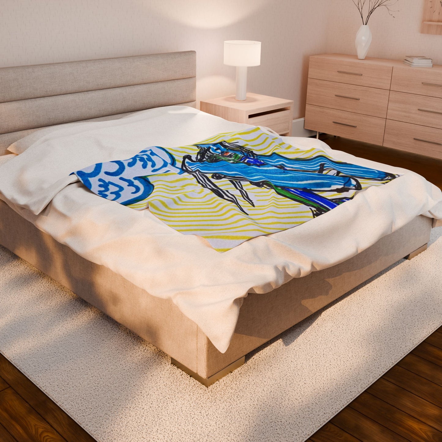 Velveteen Plush Blanket — Vintage Blue Biplane Kids Throw (Aviator Plane Design)