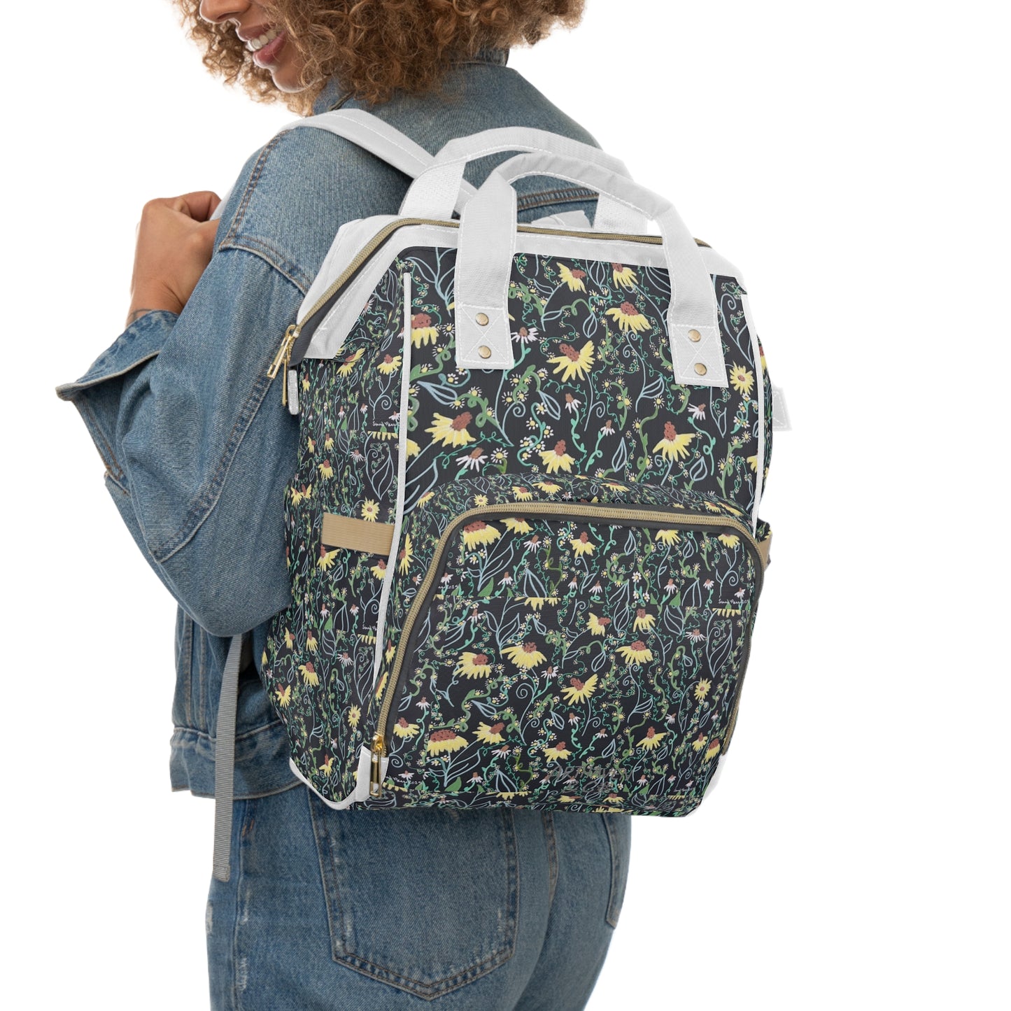 Floral Multifunctional Diaper Backpack — Spacious Mom & Dad Nappy Bag with Changing Pad