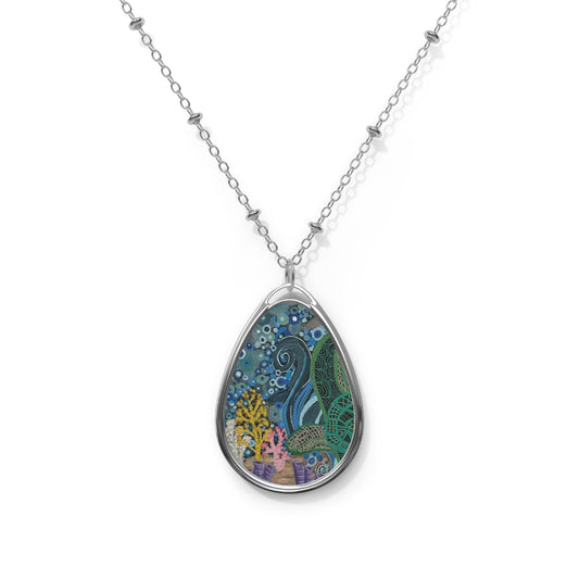 Tide whisper Oval Necklace — Ocean Teardrop Pendant Necklace