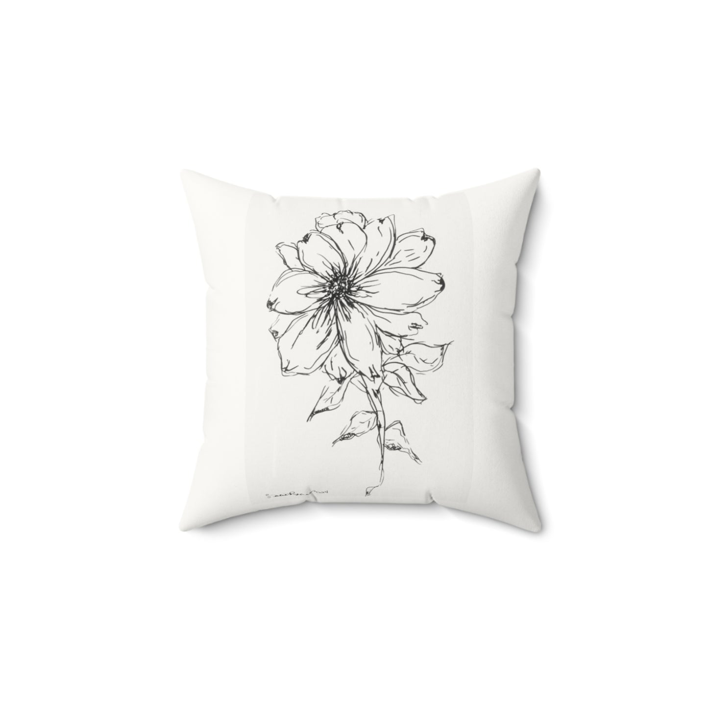 Quietude Pillow — Hand-Drawn Black Floral Faux Suede Square Pillow