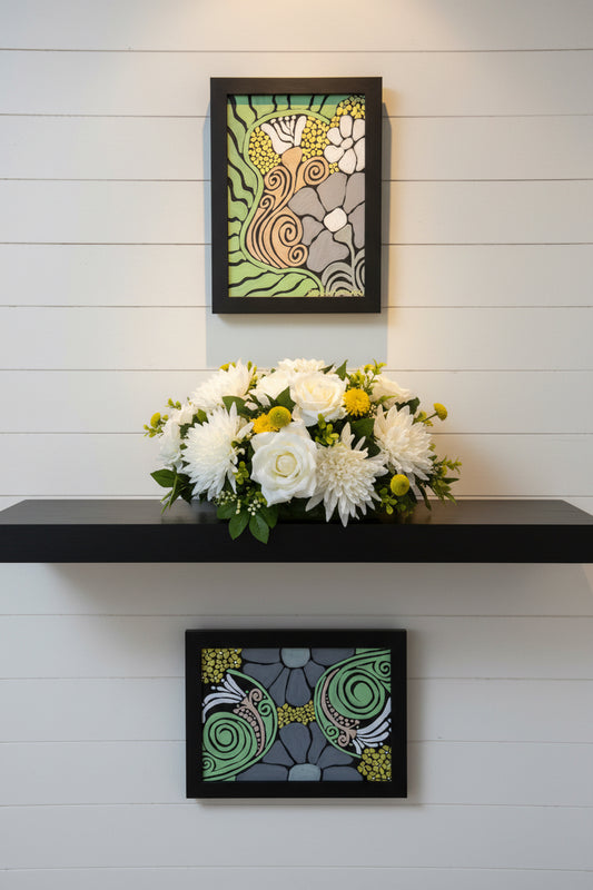 Spirale
5×7 Original Acrylic on Black Canvas Board — Framed in Black
