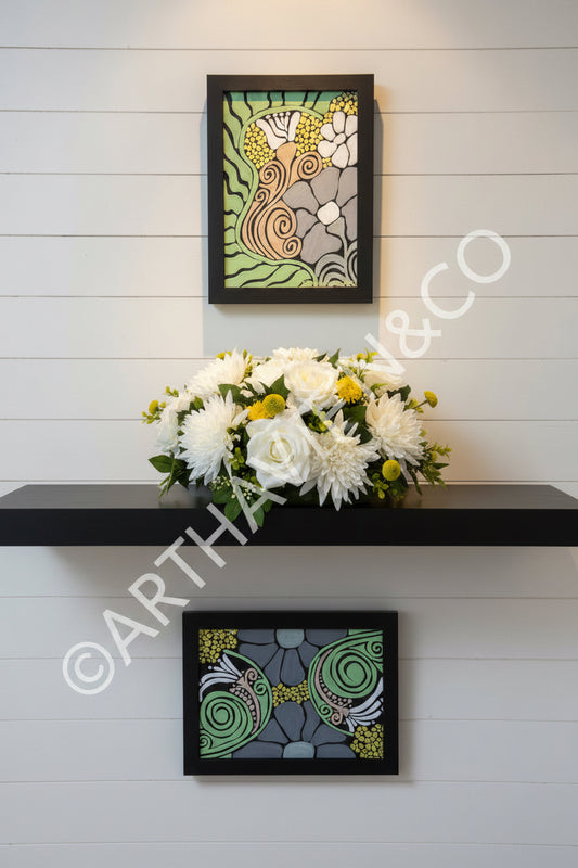 Spirale
5×7 Original Acrylic on Black Canvas Board — Framed in Black