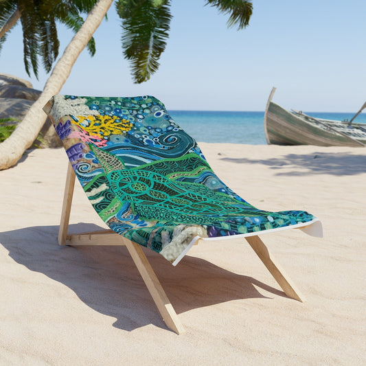 Sea Turtle Beach Towel — Nautical Ocean Coral Reef Design
