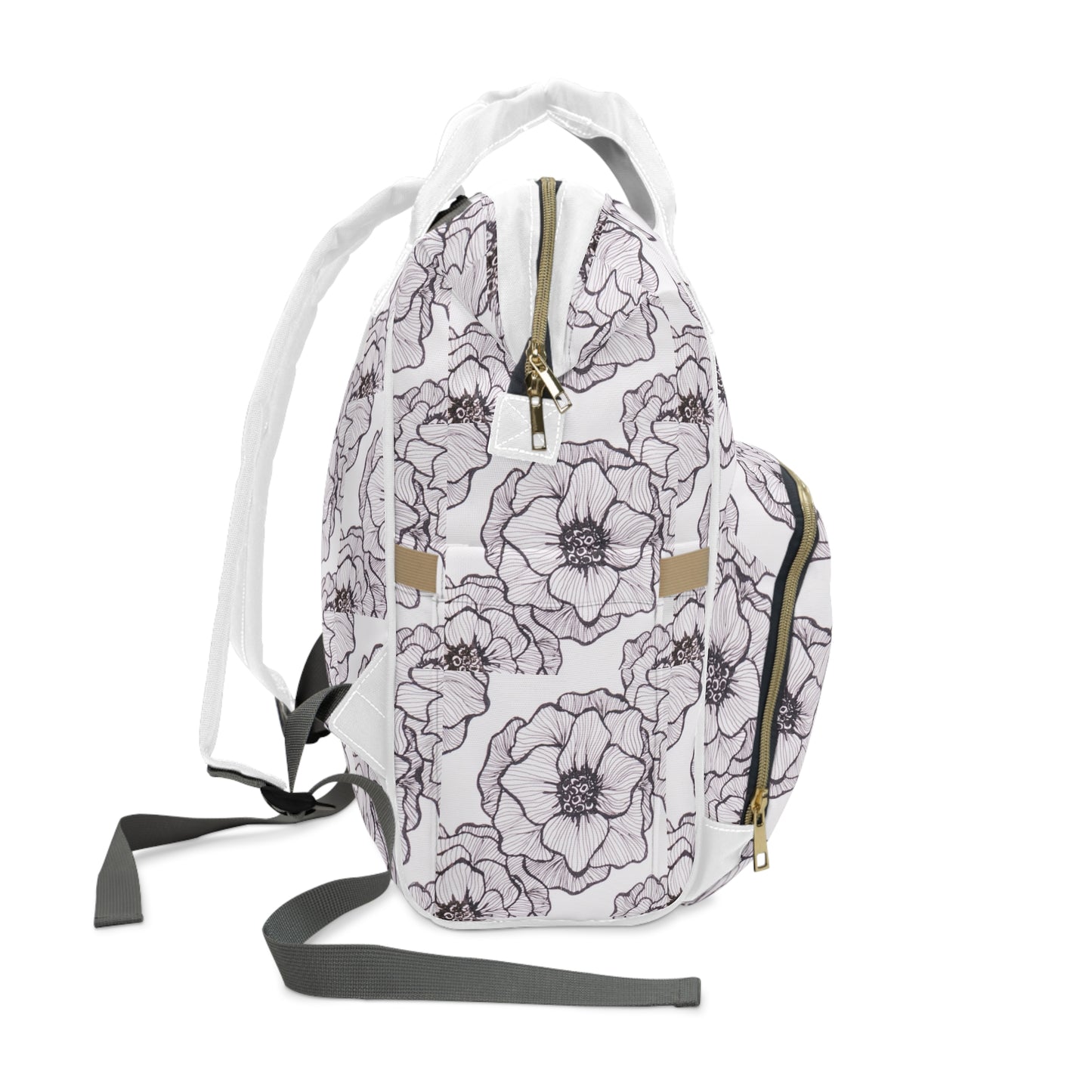 Floral Sketched Diaper Backpack – Multifunctional Baby Bag with Changing Pocket