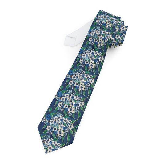 Floral Blue Forget-Me-Not Necktie — Elegant Vintage Garden Pattern