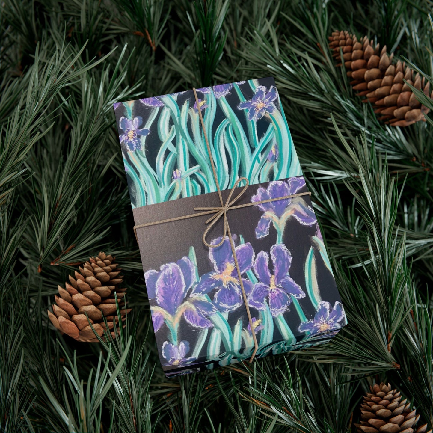 Floral Iris Gift Wrap Paper Roll — Purple & Teal Botanical Wrapping Paper