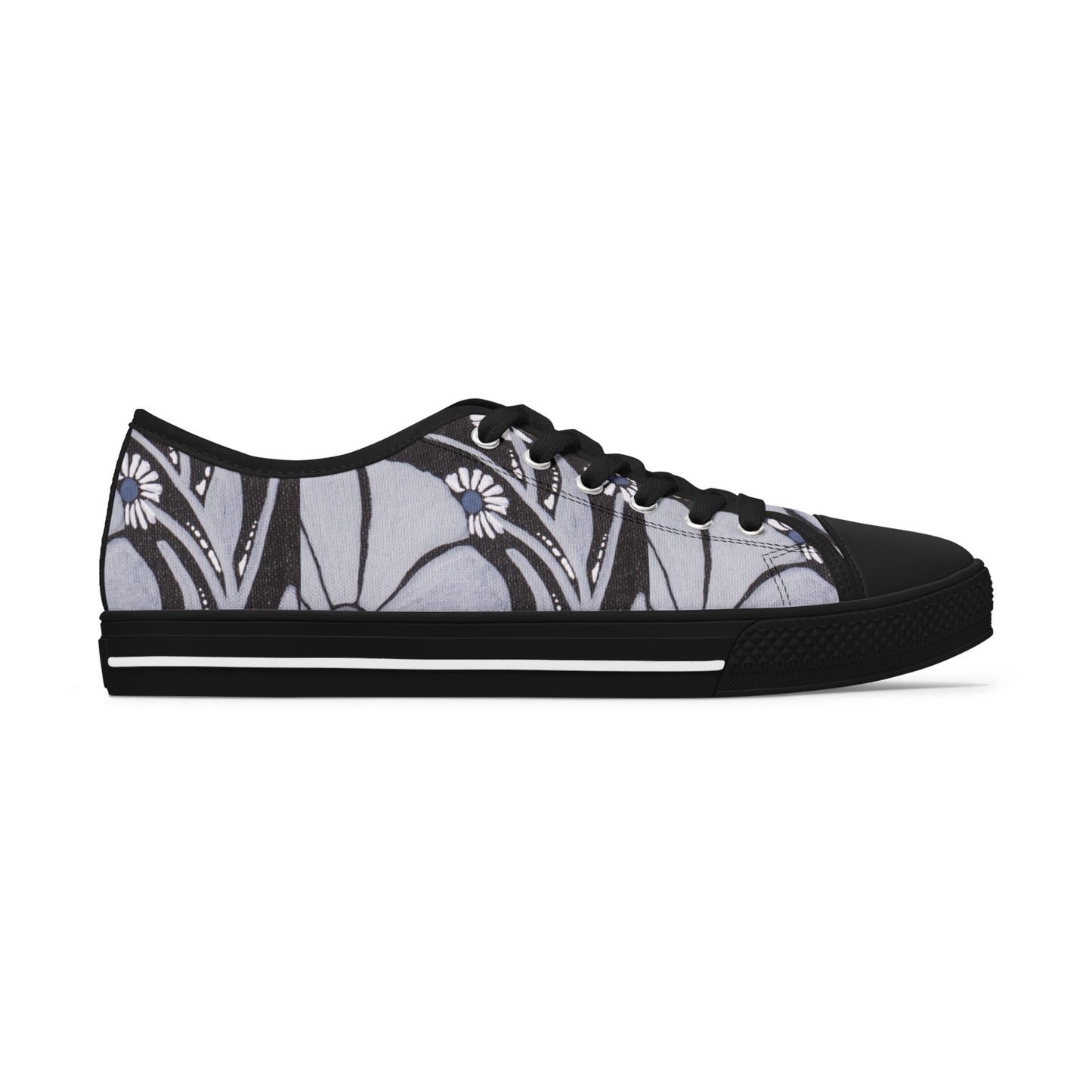 Cool Bloom Low Top Sneakers — Monochrome Floral Vines Pattern