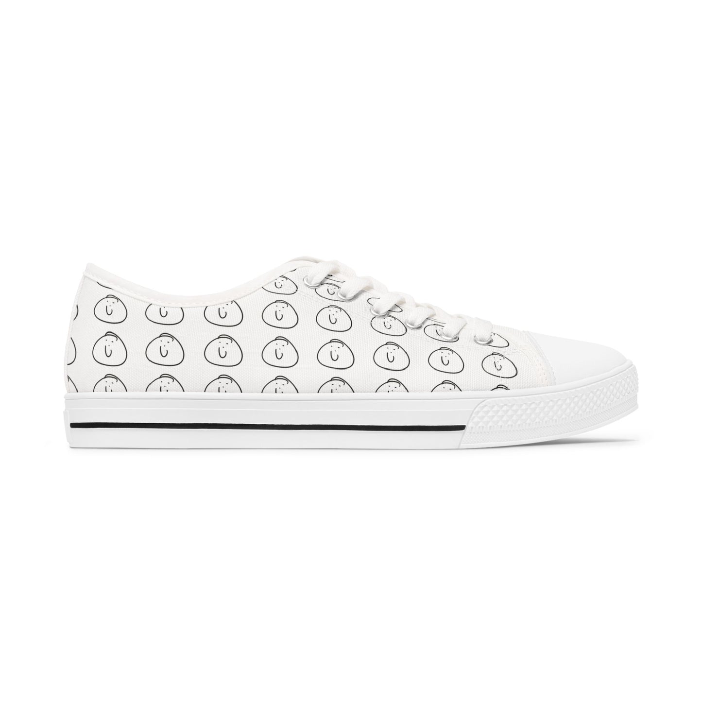 Low Top Sneakers — White Smiley Face Pattern Women’s Casual Canvas Shoes