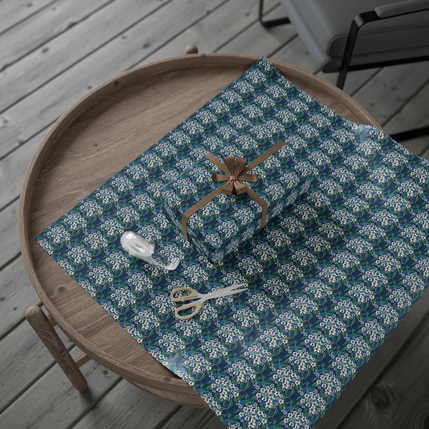 Floral Blue Wrapping Paper Roll — Vintage Forget-Me-Not Pattern