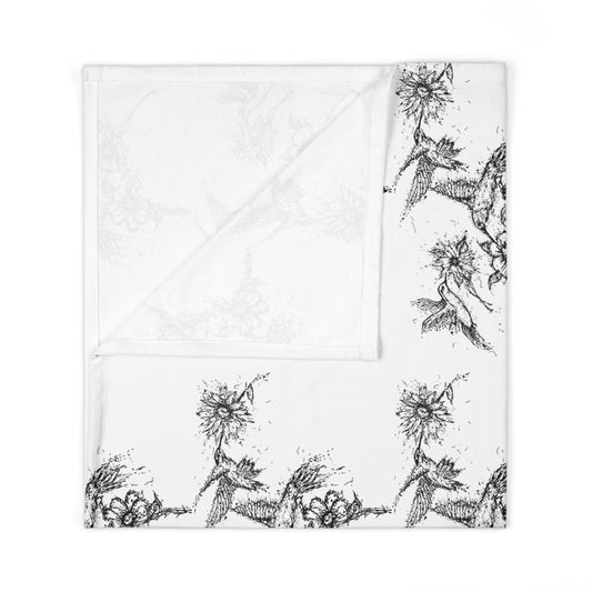 Botanical Sketch Baby Swaddle Blanket — Black & White Floral Newborn Wrap