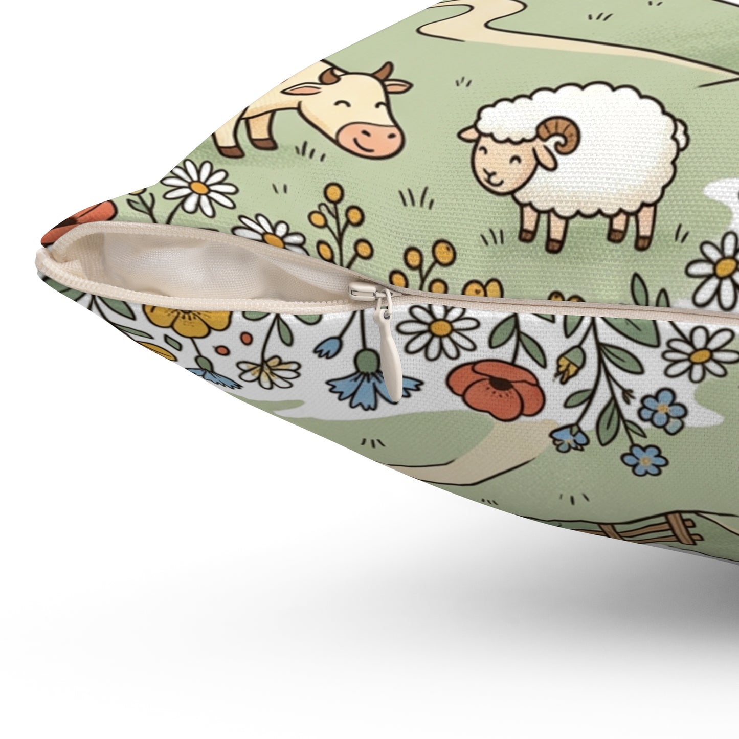 Country Farmhouse Decorative Pillow — Pastel Barn & Animals Square Cushion
