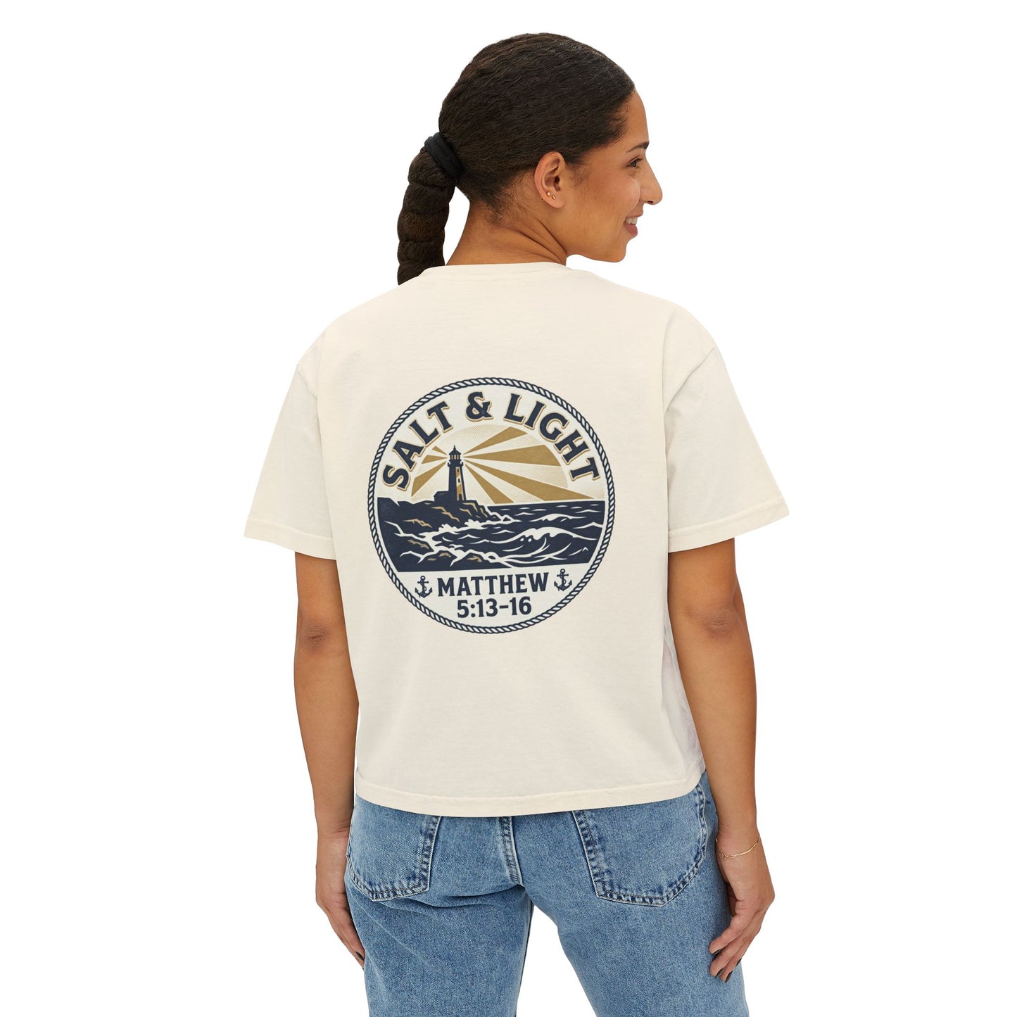 Salt With Purpose Boxy Tee — "Salt & Light" Matthew 5:13-16 Christian Graphic Shirt