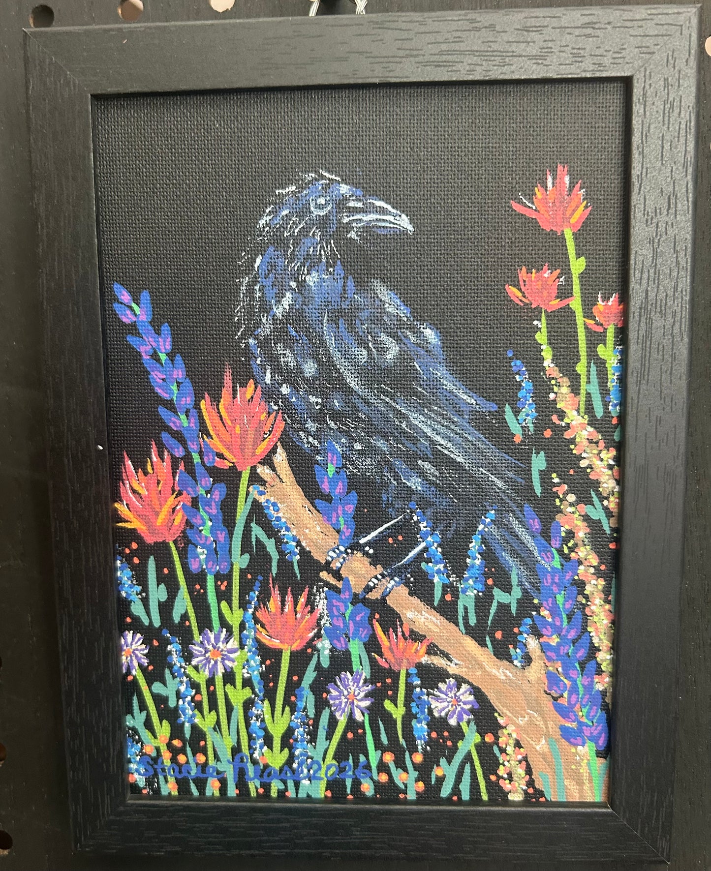Dream Raven SOLD
5 x 7 Acrylic Painting on Black Canvas Board