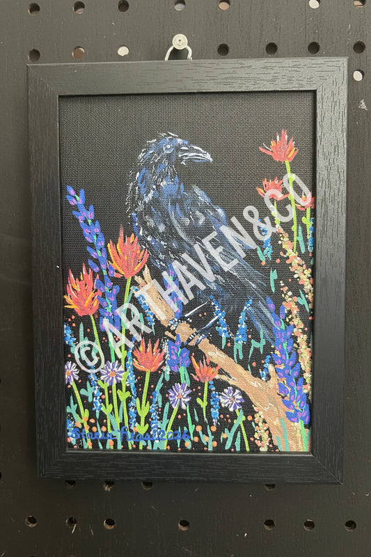 Dream Raven SOLD
5 x 7 Acrylic Painting on Black Canvas Board