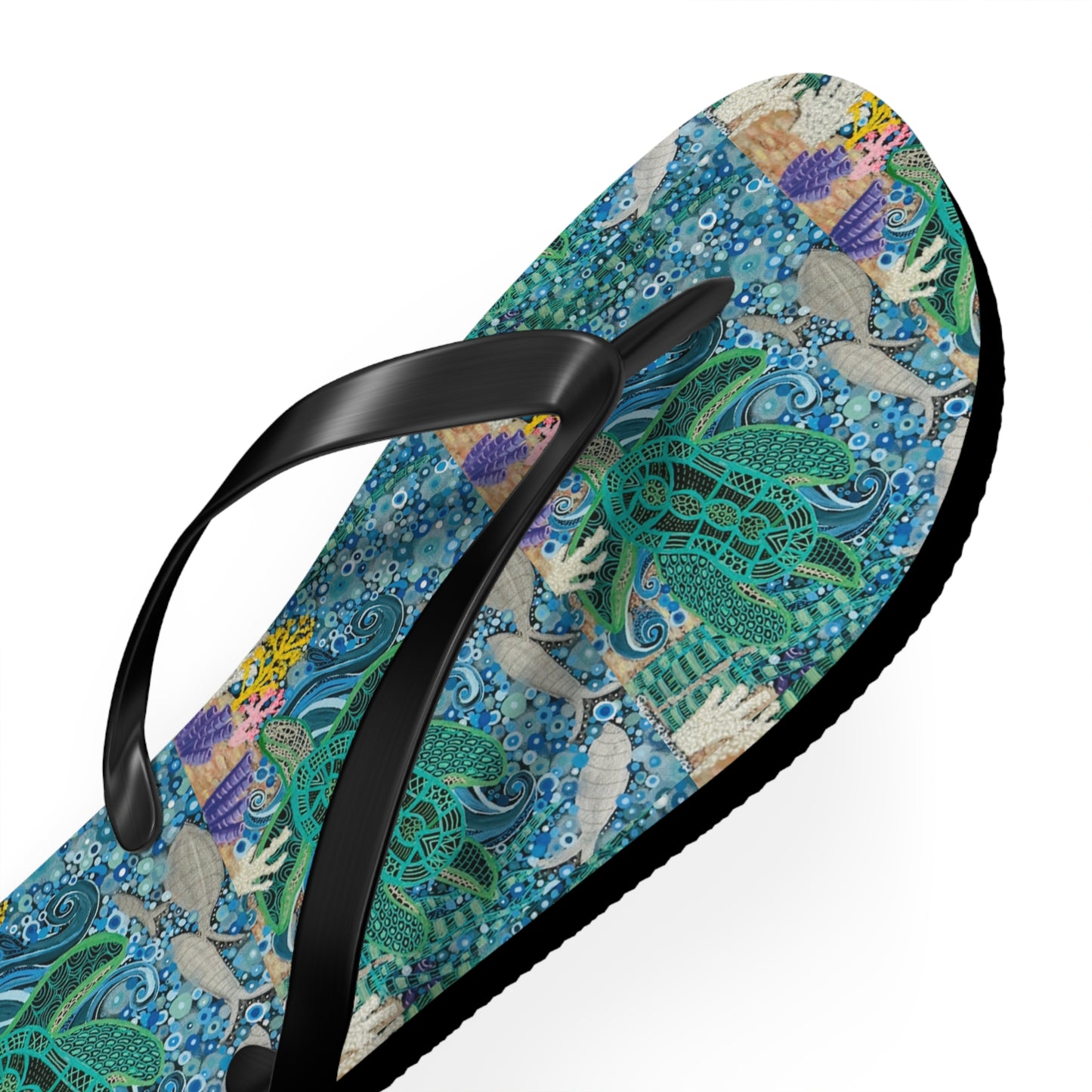 Tropical Sea Turtle Flip Flops — Beach Sandals with Coral Reef Print