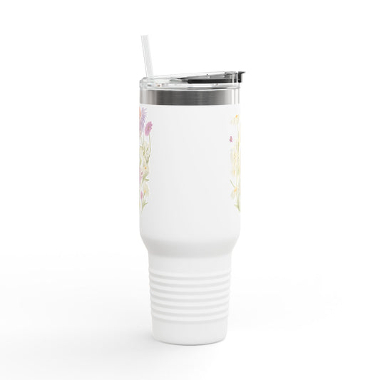 Love yourself more 40oz Insulated Travel Mug — Floral Wildflower 'Be More' Design