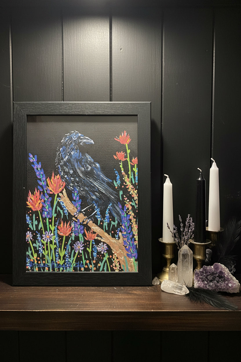 Dream Raven SOLD
5 x 7 Acrylic Painting on Black Canvas Board