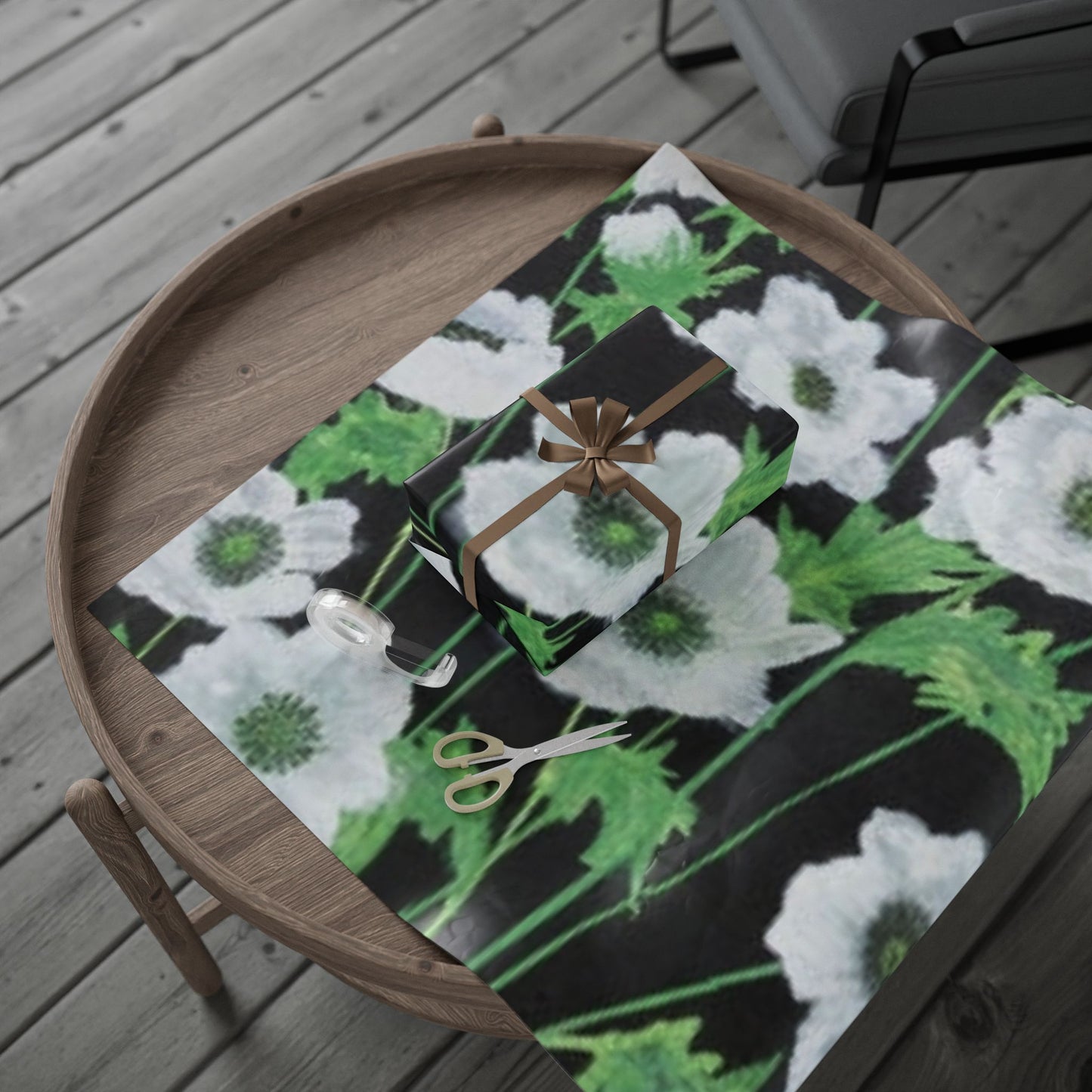 Floral Black & Green Wrapping Paper — White Anemone Bouquet Gift Wrap