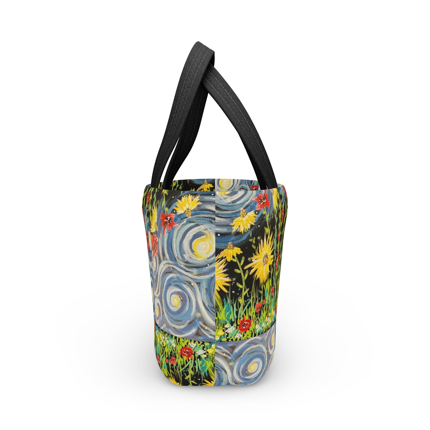 Floral Starry Sky Lunch Bag — Sunflower & Swirl Pattern Insulated Tote