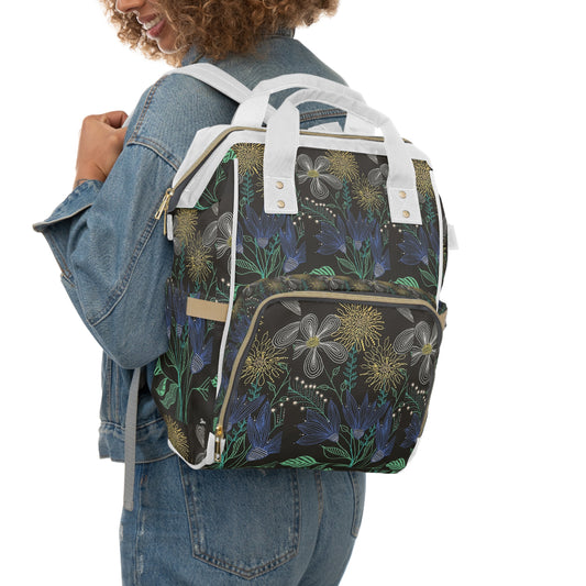 Floral Night Diaper Backpack — Multifunctional Baby Bag with Botanical Print