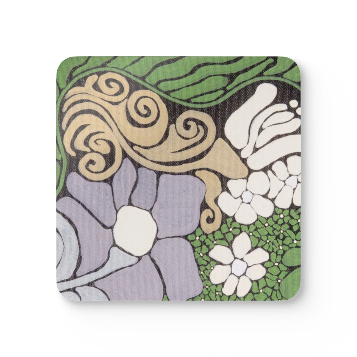 Floral Swirl Coaster Set — Decorative Hardboard Coasters with Cork Bottom (Set of 4)