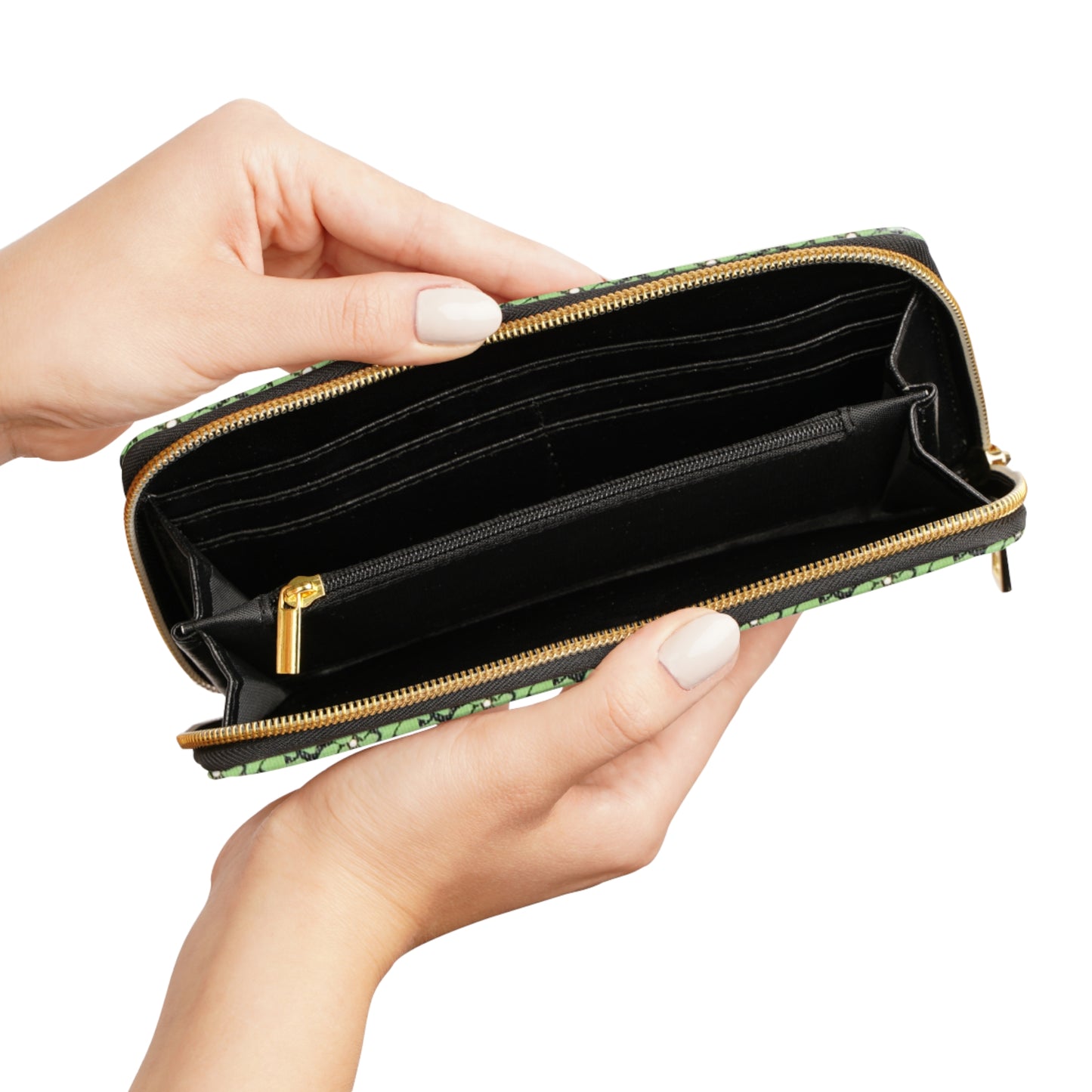 Green Mosaic Zipper Wallet - Leafy Pattern Long Wallet