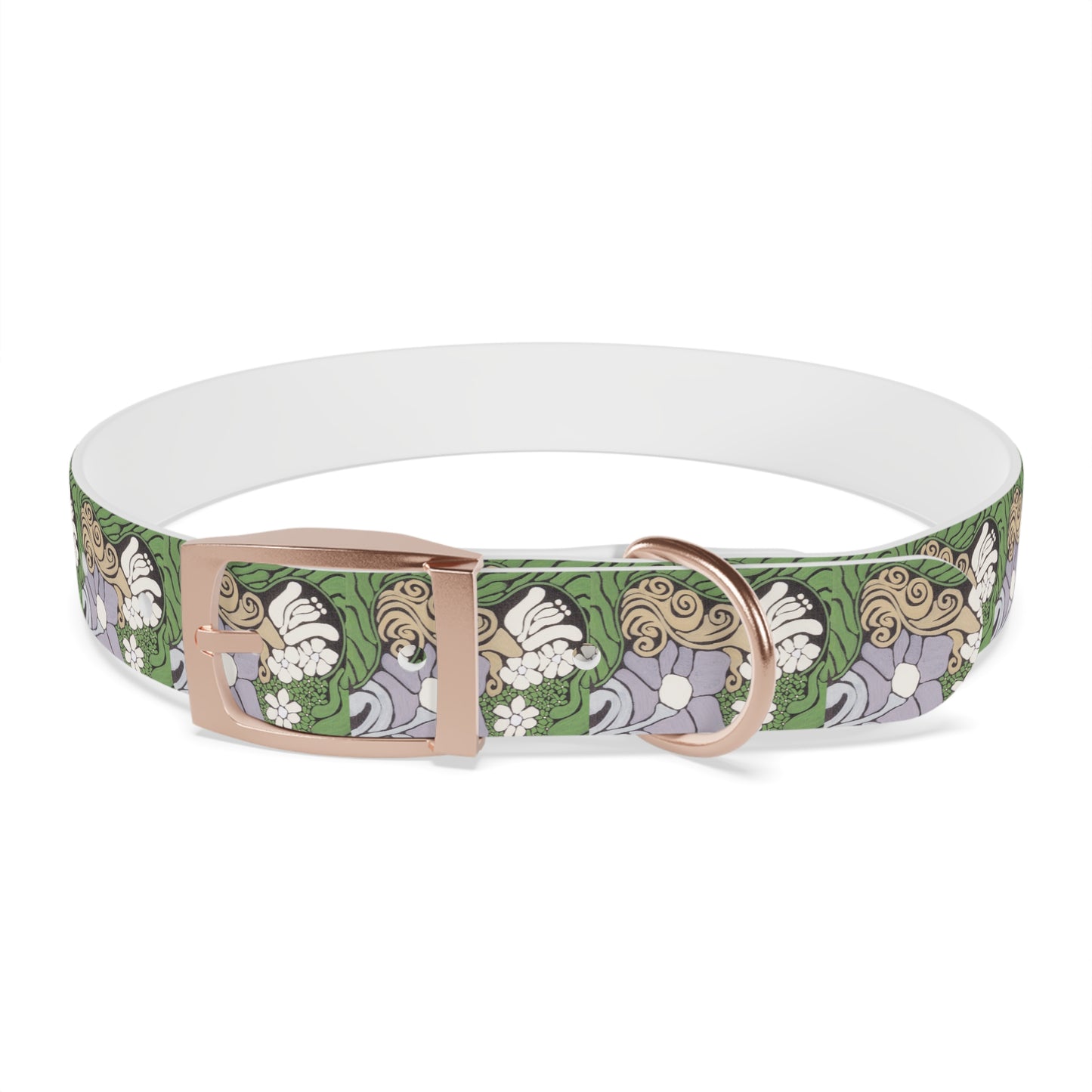 Whim & Tendril Dog Collar — Vintage Green & Lavender Pattern