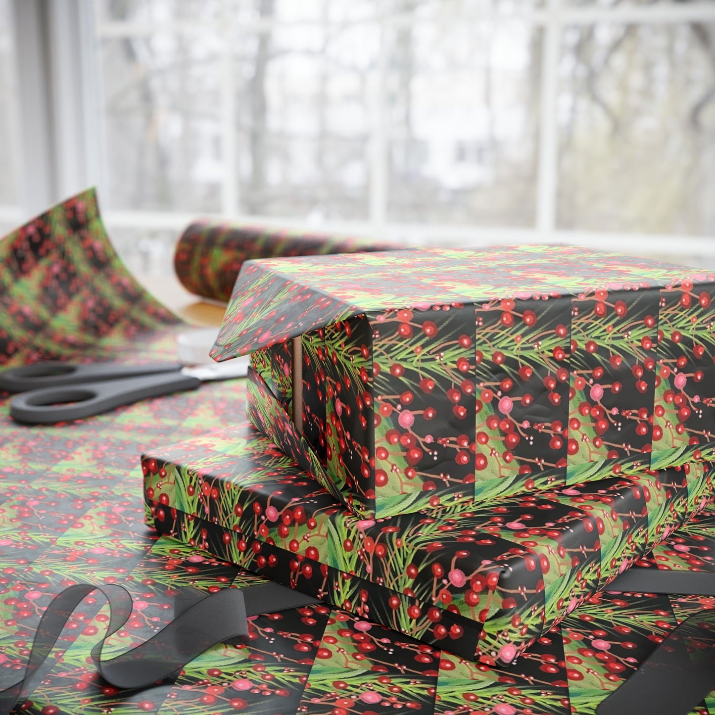 Holiday Berry Plaid Wrapping Paper - Festive Red & Green Gift Wrap