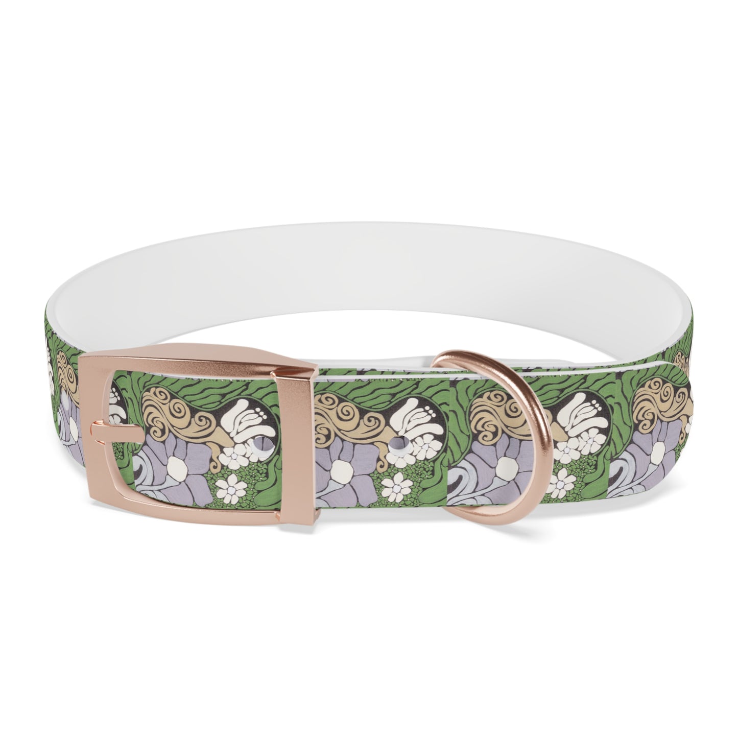 Whim & Tendril Dog Collar — Vintage Green & Lavender Pattern