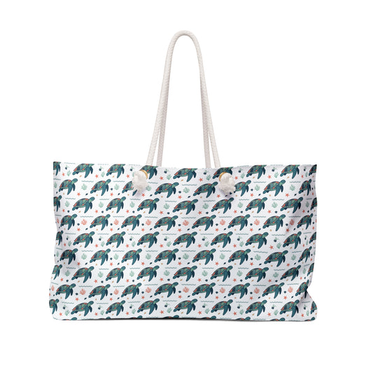 Sea Turtle Pattern Weekender Bag — Beach Tote for Travel & Vacation