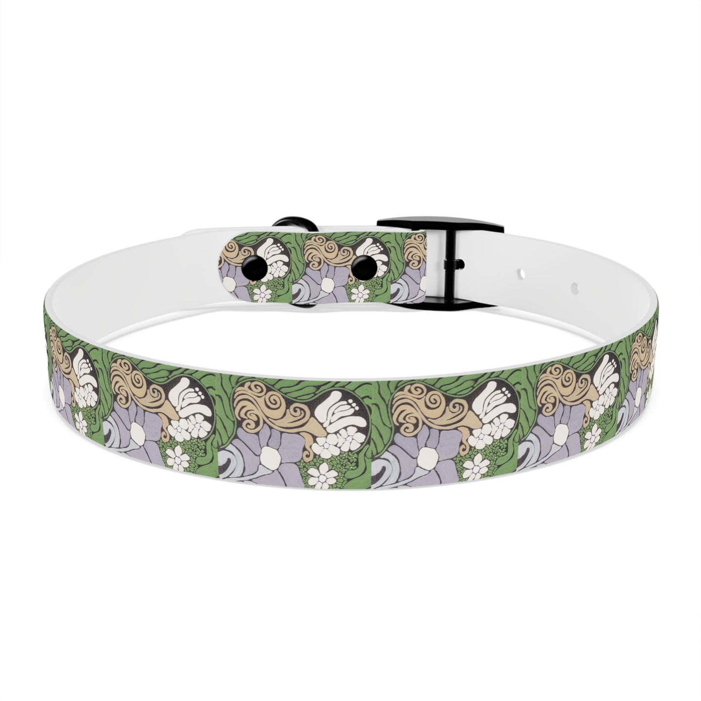 Whim & Tendril Dog Collar — Vintage Green & Lavender Pattern