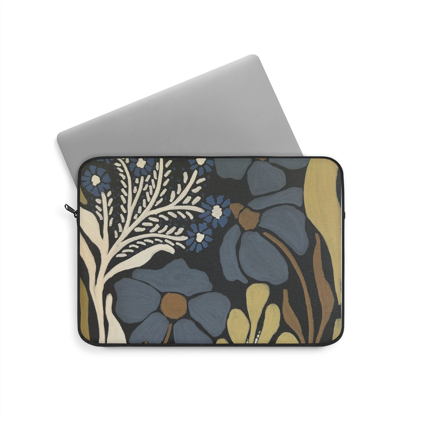 Floral Vintage Laptop Sleeve — Blue & Mustard Botanical Print