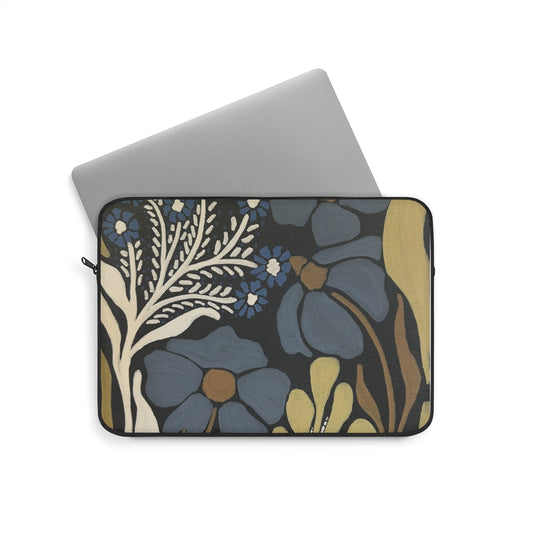 Floral Vintage Laptop Sleeve — Blue & Mustard Botanical Print