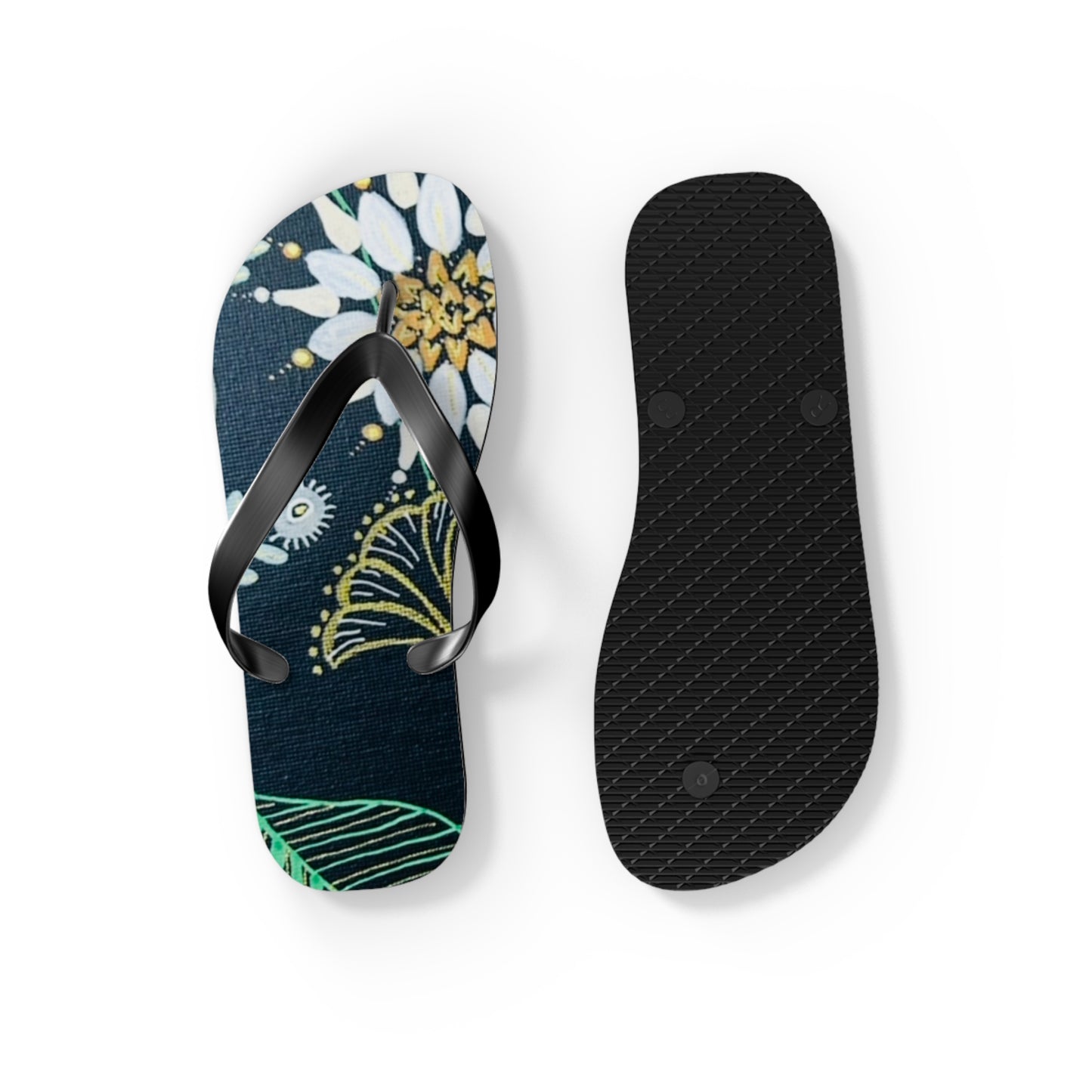 Golden Tangle Flip Flops —  Tropical Daisy Beach Sandals