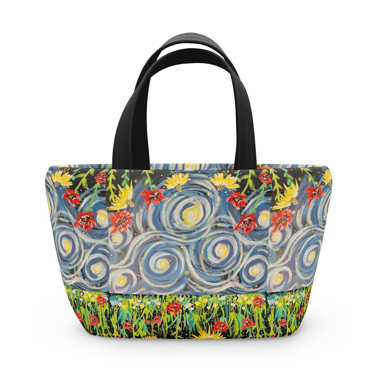 Floral Starry Sky Lunch Bag — Sunflower & Swirl Pattern Insulated Tote