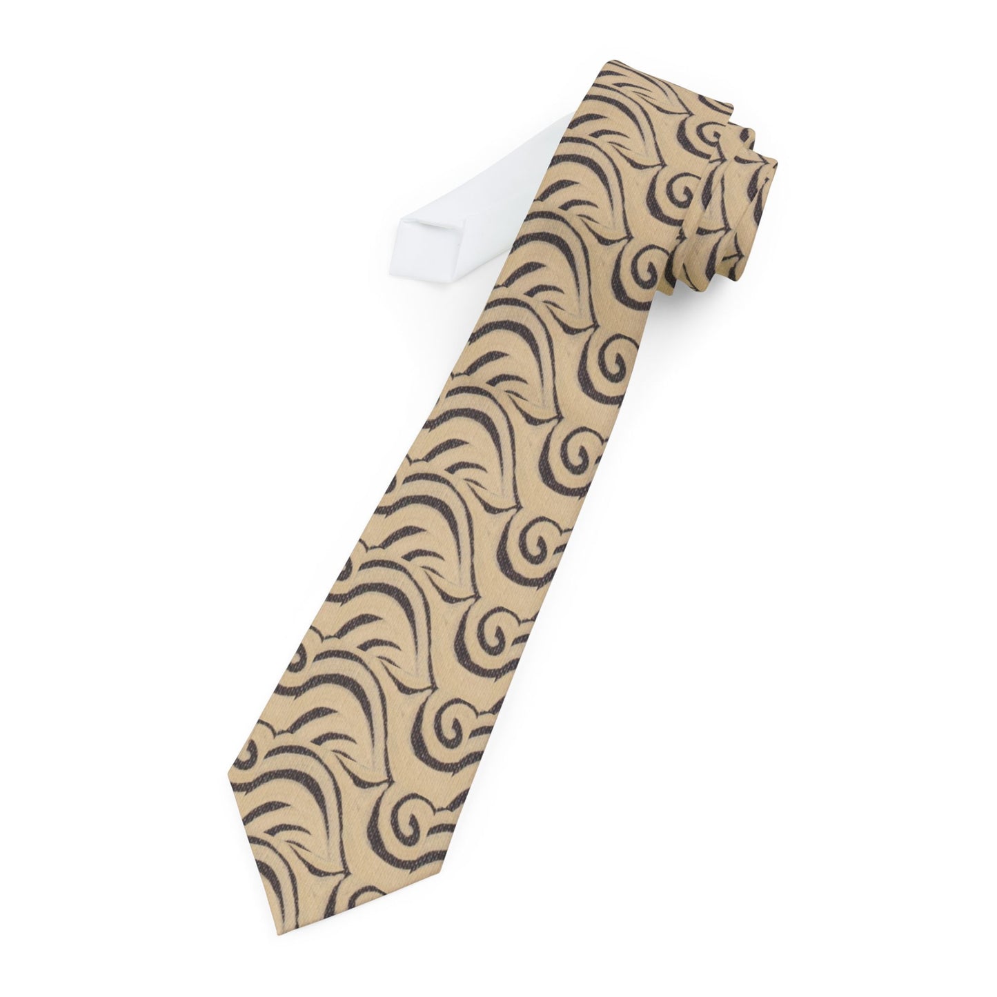 Beige Swirl Pattern Necktie – Vintage Floral Scroll Men's Tie