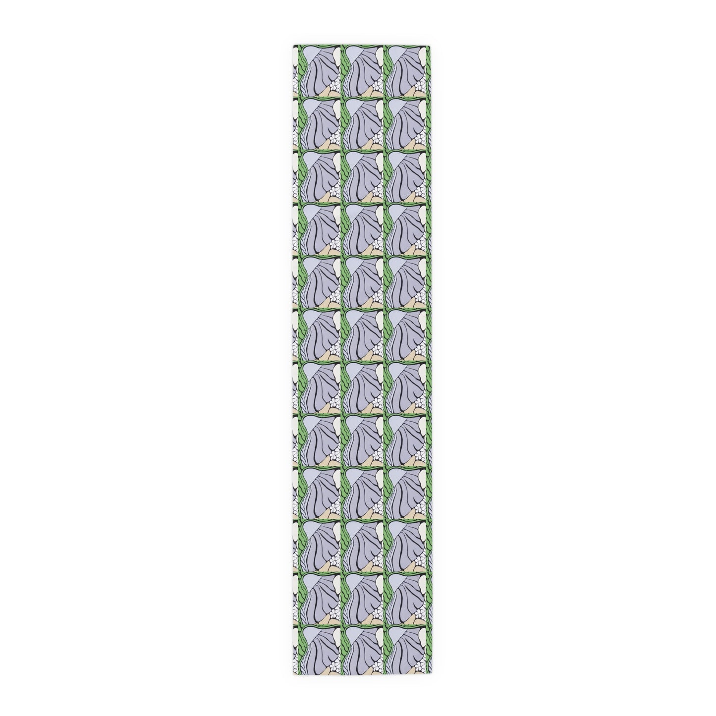 Floral Wave Table Runner — Green & Lavender Patterned Cotton Blend