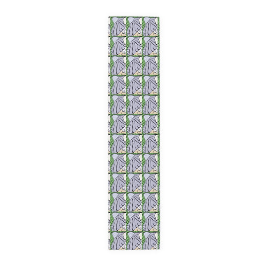 Floral Wave Table Runner — Green & Lavender Patterned Cotton Blend