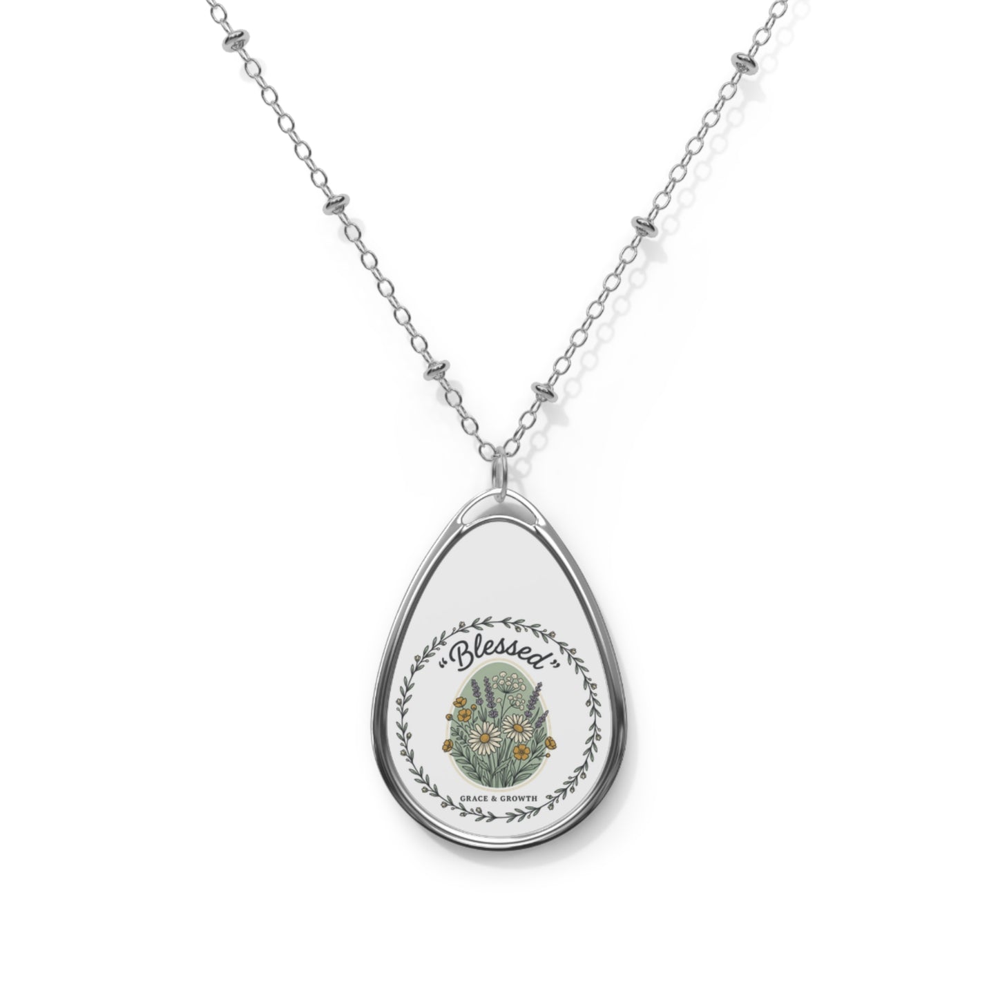 Blessed Floral Oval Pendant Necklace