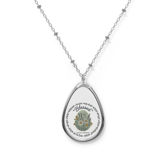 Blessed Floral Oval Pendant Necklace