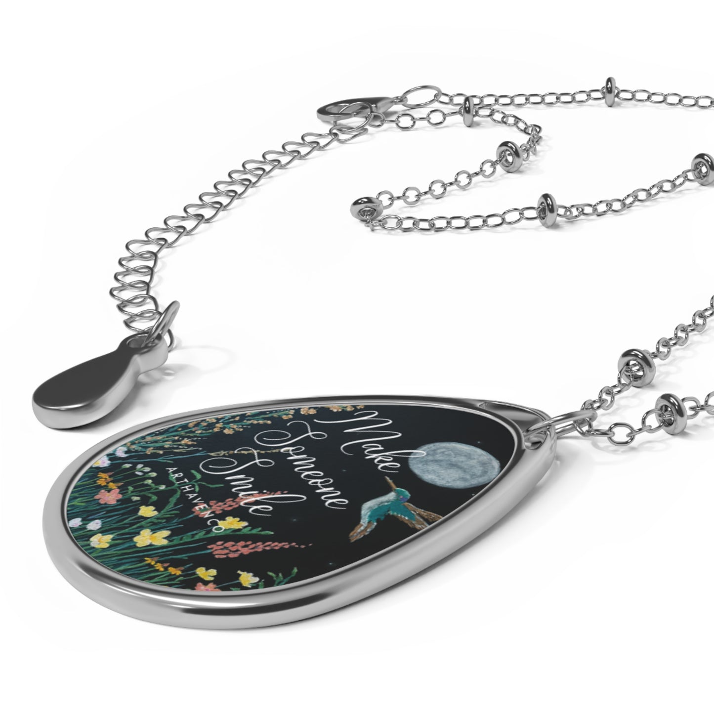 Flutter by moonbeam Oval Pendant Necklace — "Make Someone Smile" Floral Teardrop Necklace