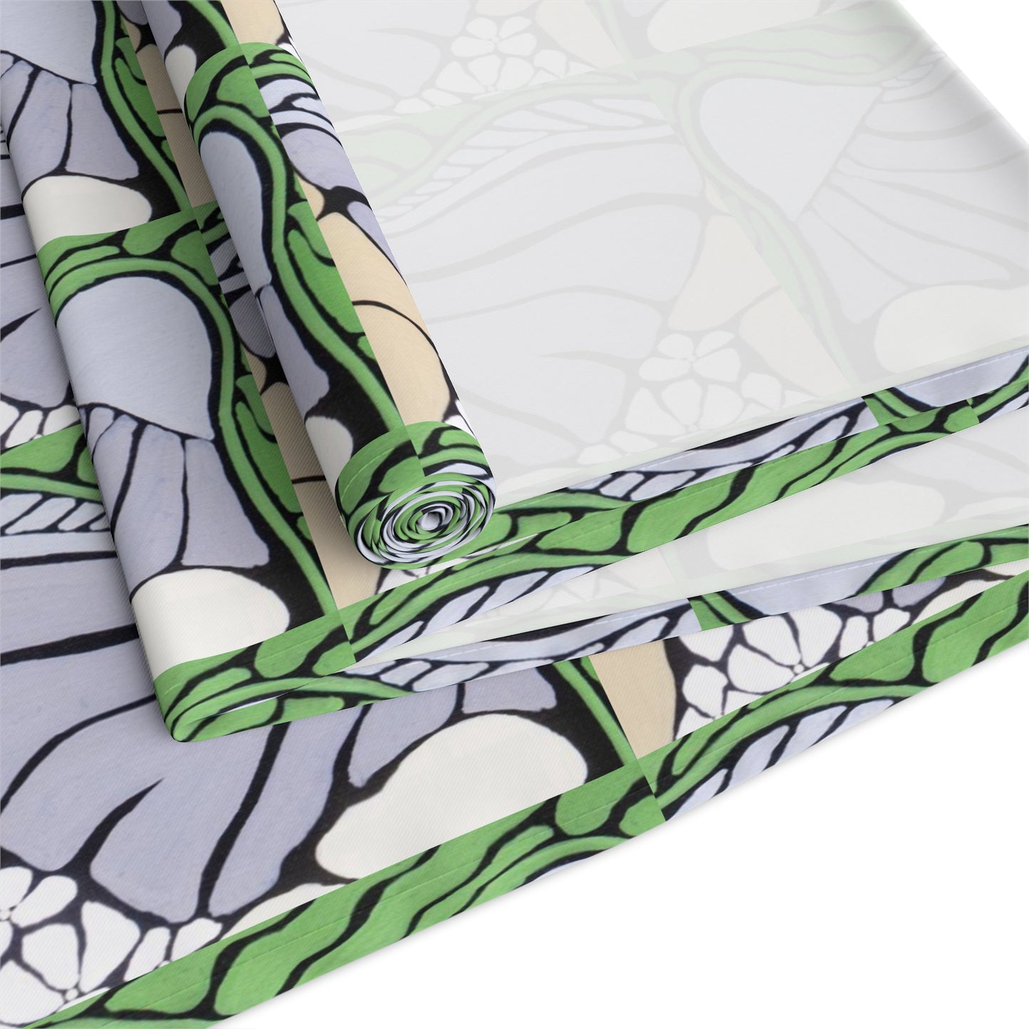 Floral Wave Table Runner — Green & Lavender Patterned Cotton Blend
