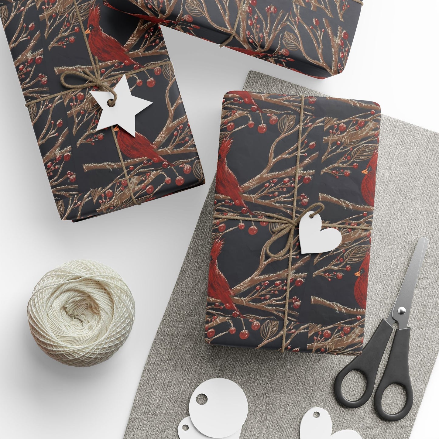 Botanical Cardinal Wrapping Paper – Dark Vintage Bird Pattern