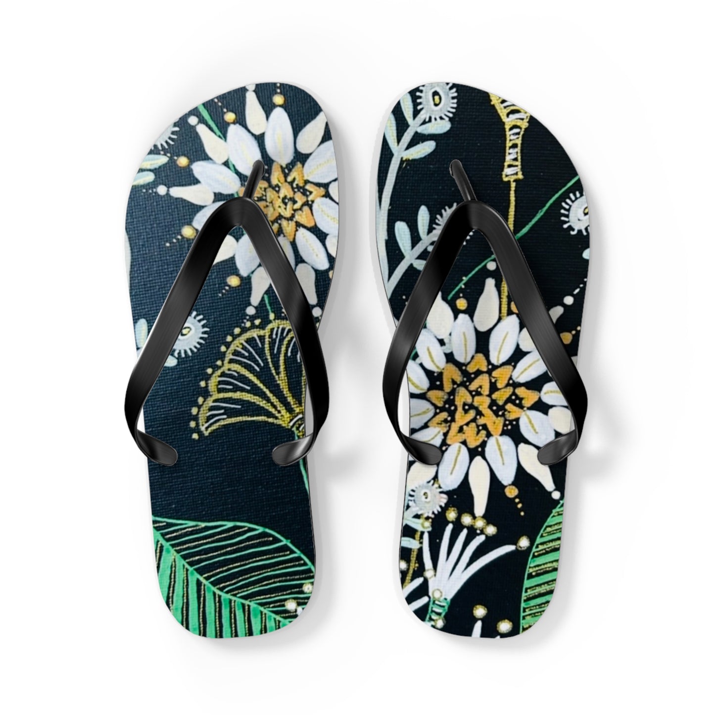 Golden Tangle Flip Flops —  Tropical Daisy Beach Sandals