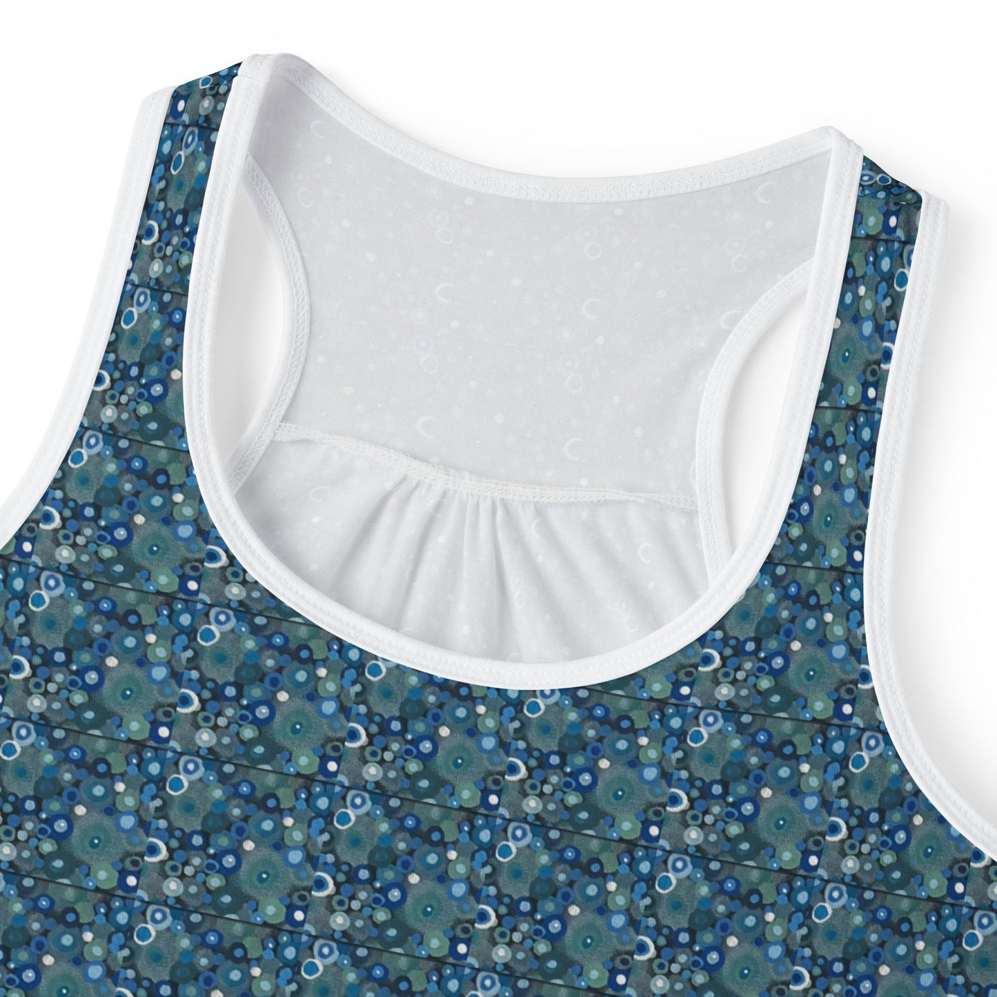 Blue Floral Mosaic Tank Top — Women's All-Over Print Summer Tee